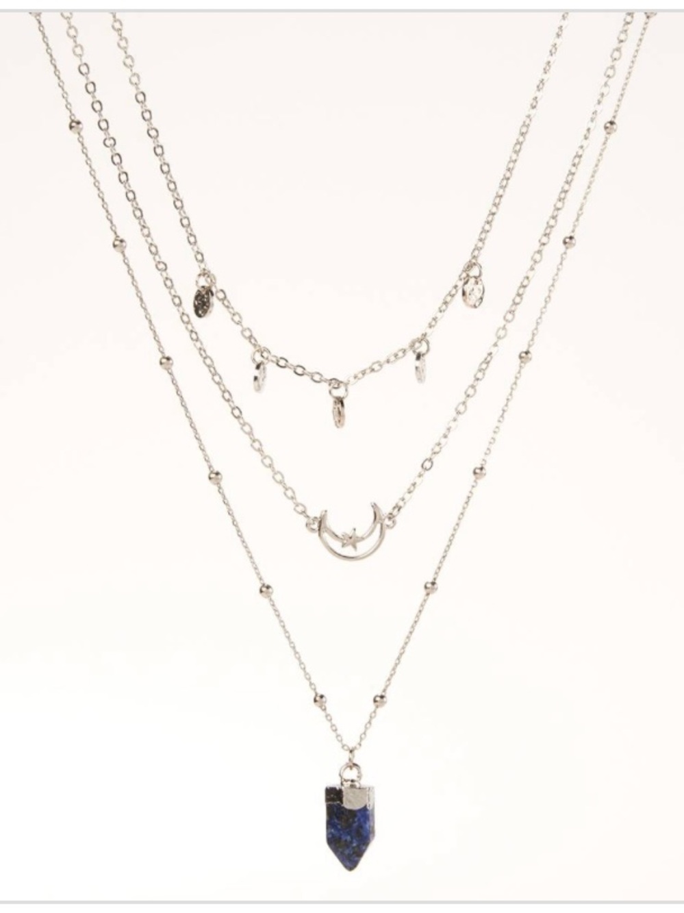 Ashley Cooper 3-piece Silver-tone Blue Stone Celestial Charm Necklace Set. NWT